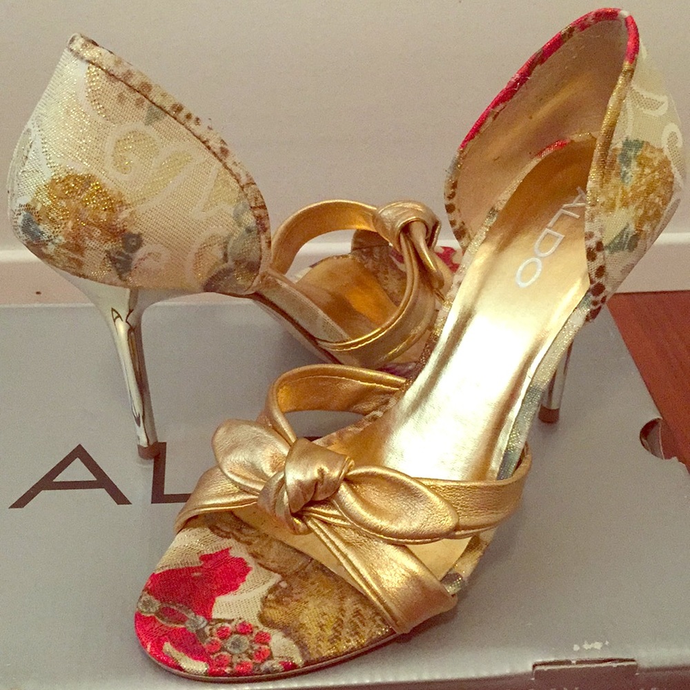ALDO gold peep toe pumps
